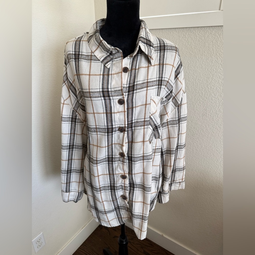 SHEIN Plaid Button-Up Jacket - Black, White, Brown